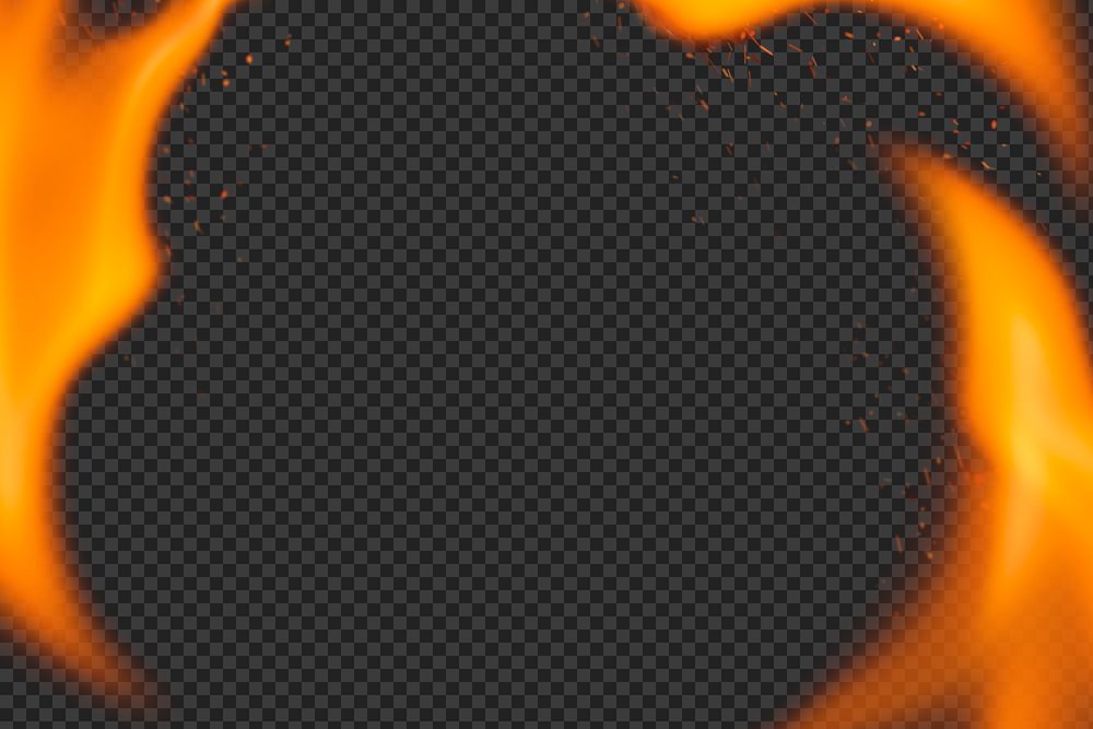 Flame png frame, orange realistic fire transparent image