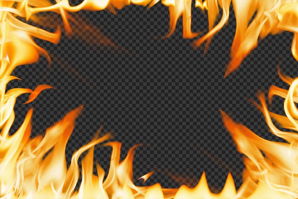 Flame png frame, orange realistic fire transparent image