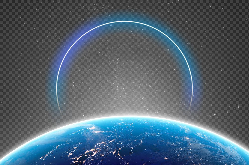 PNG planet earth border, gradient neon frame, space collage element, transparent background