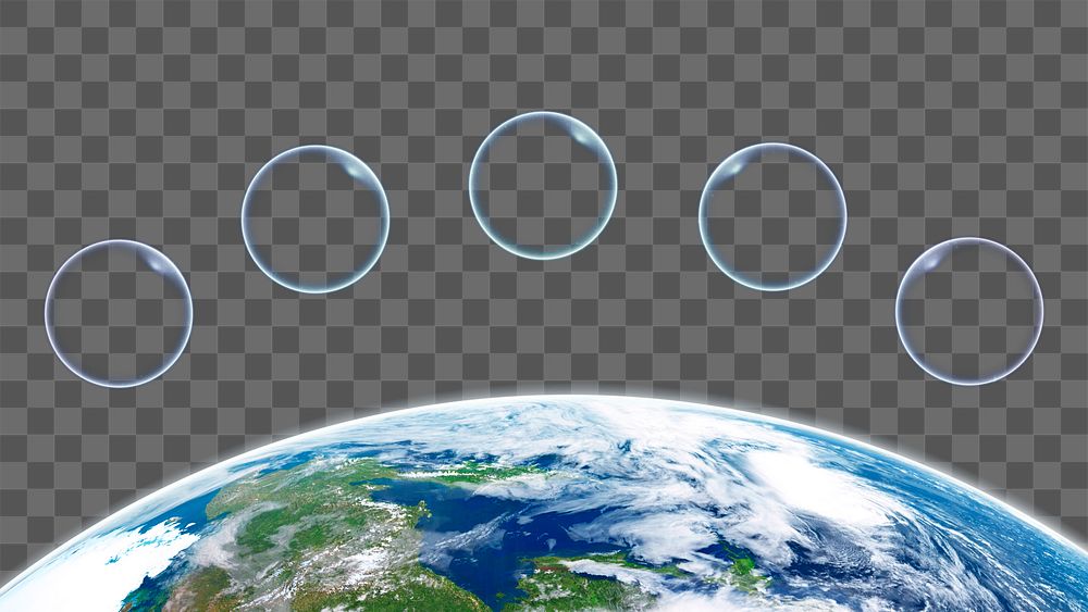 Planet Earth border png, transparent background, floating five round frames