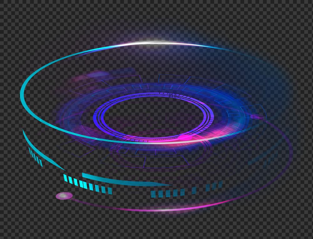 Optical lens advanced technology png graphic in neon purple