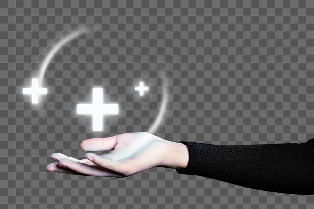 Hand gesture png mockup presenting medical hologram