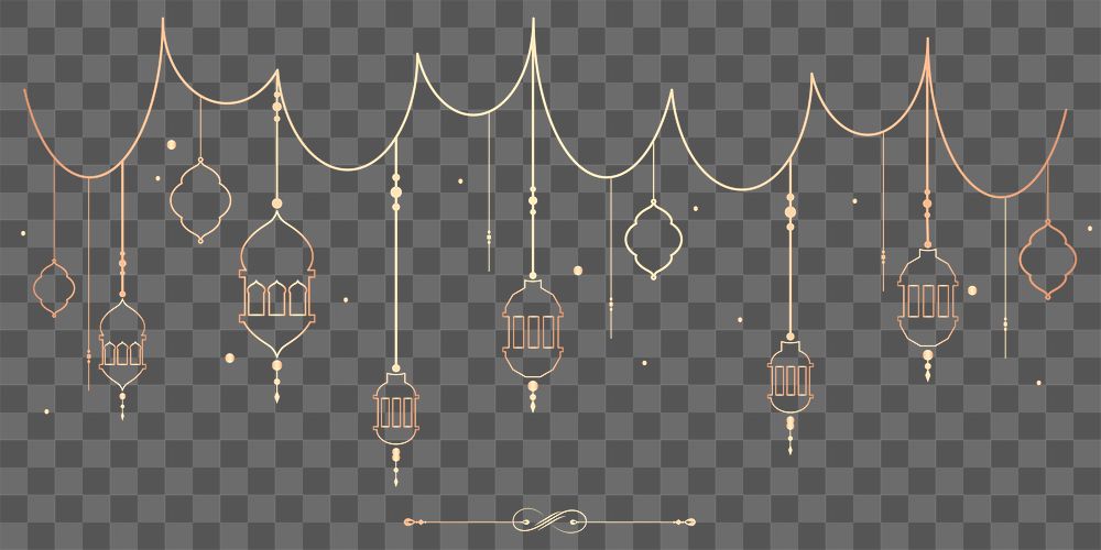Png Ramadan and Eid lights design element gold lanterns 