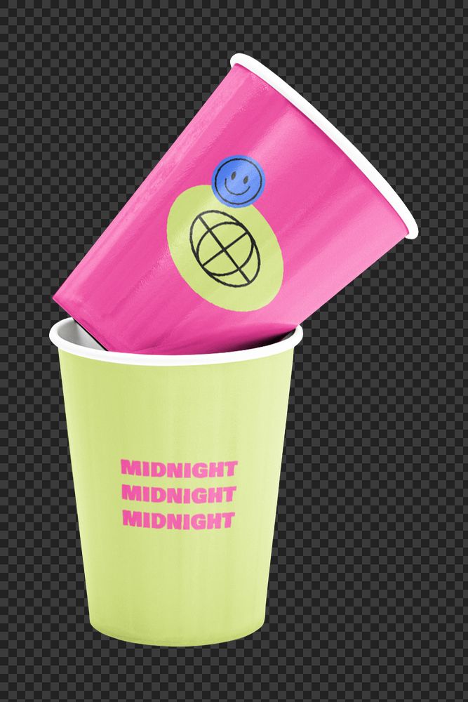 Plastic cups mockup, colorful packaging design