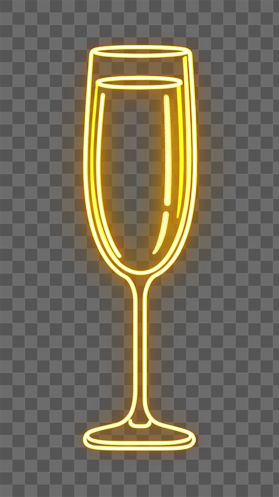 PNG Yellow champagne glass drink neon sign.