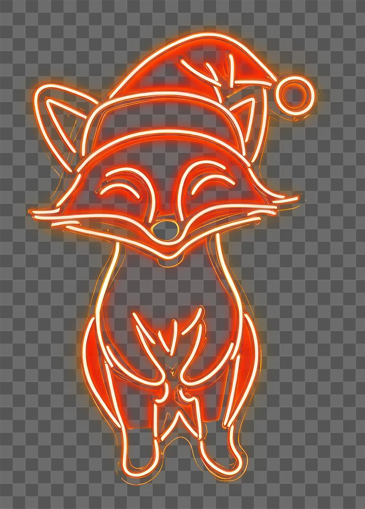 PNG Fox wearing santa hat neon christmas holiday.