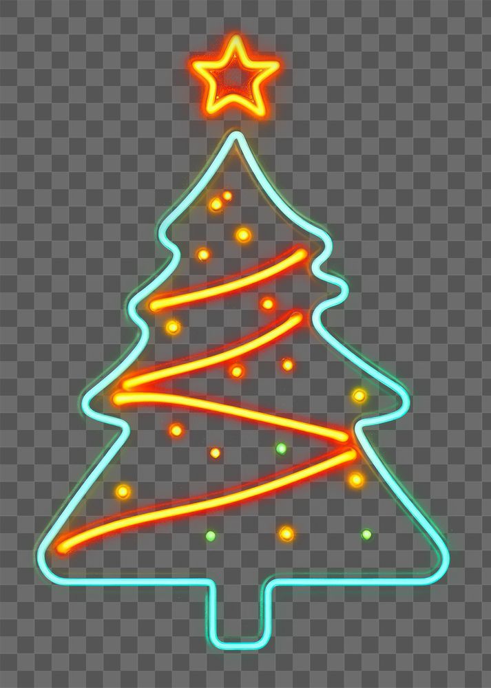 PNG Real christmas tree icon lights holiday neon.