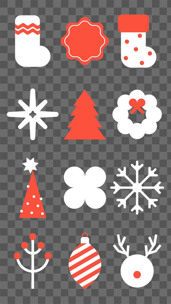 PNG geometric Christmas flat illustration set, transparent background