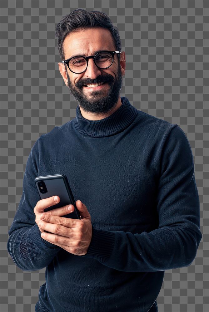 PNG Holding a phone portrait glasses adult. AI generated Image by rawpixel.