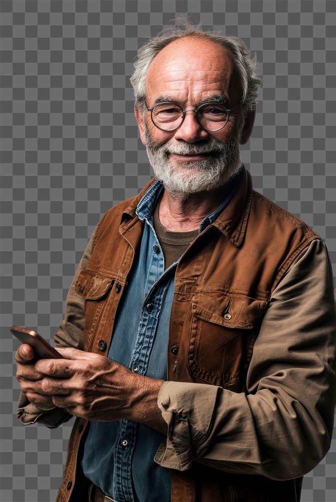 PNG Man holding a phone portrait glasses adult. AI generated Image by rawpixel.