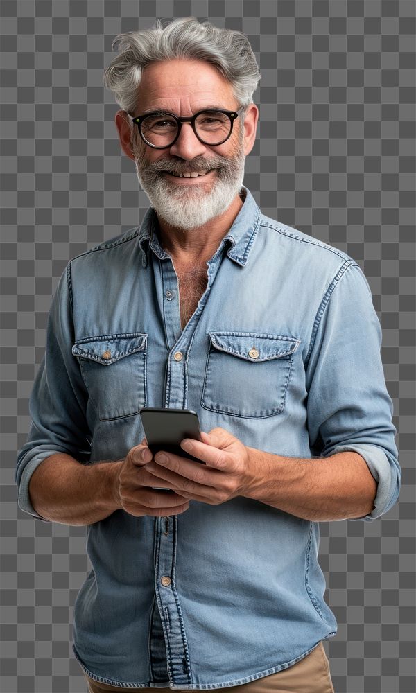 PNG Man holding a phone portrait glasses adult. AI generated Image by rawpixel.
