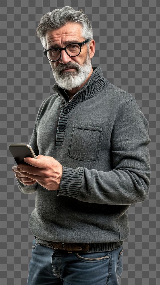 PNG Man holding a phone portrait sweater adult. AI generated Image by rawpixel.
