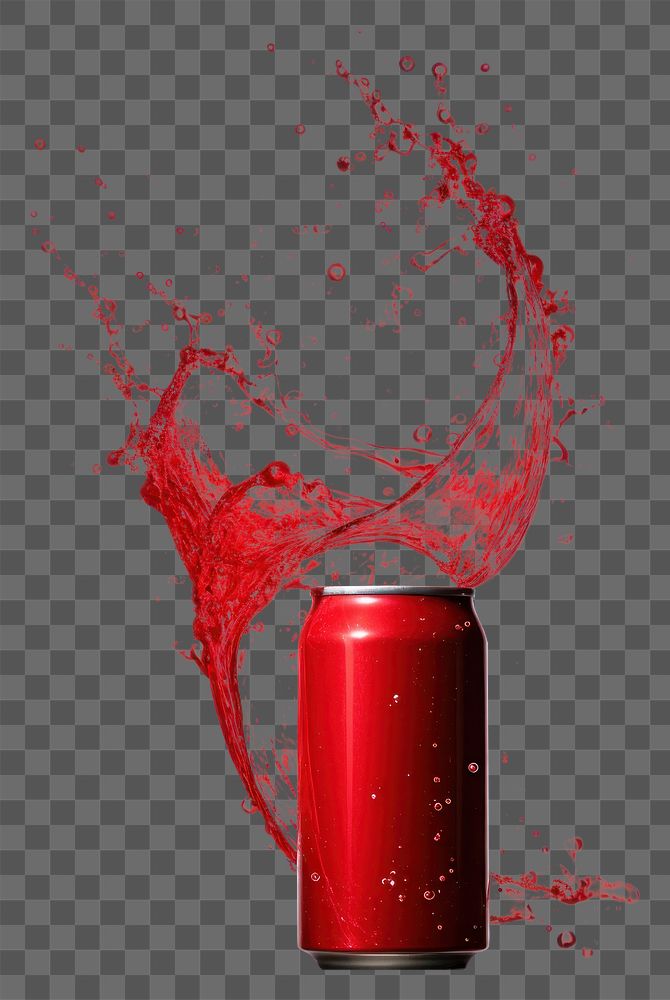 PNG  Red can with splash refreshment splattered splashing.