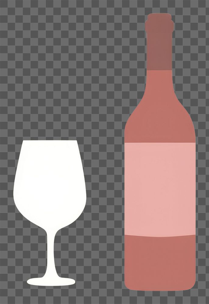 PNG  Illustration of a simple glass of wine and wine bottle drink refreshment drinkware.