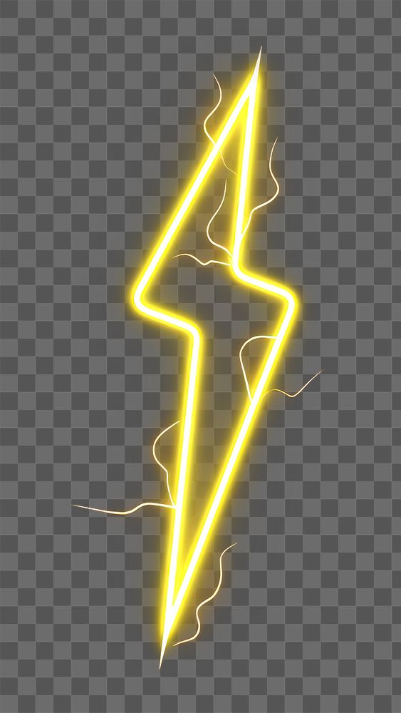 PNG Lightning icon in the style of neon lights technology yellow night.