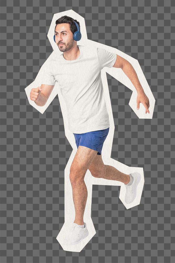 Man running png sticker, exercising rough cut paper effect, transparent background