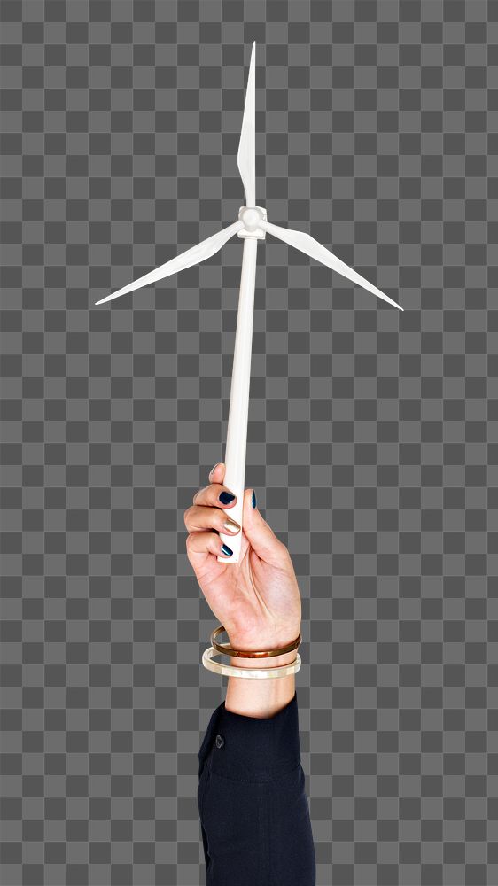 Wind power png in hand sticker on transparent background