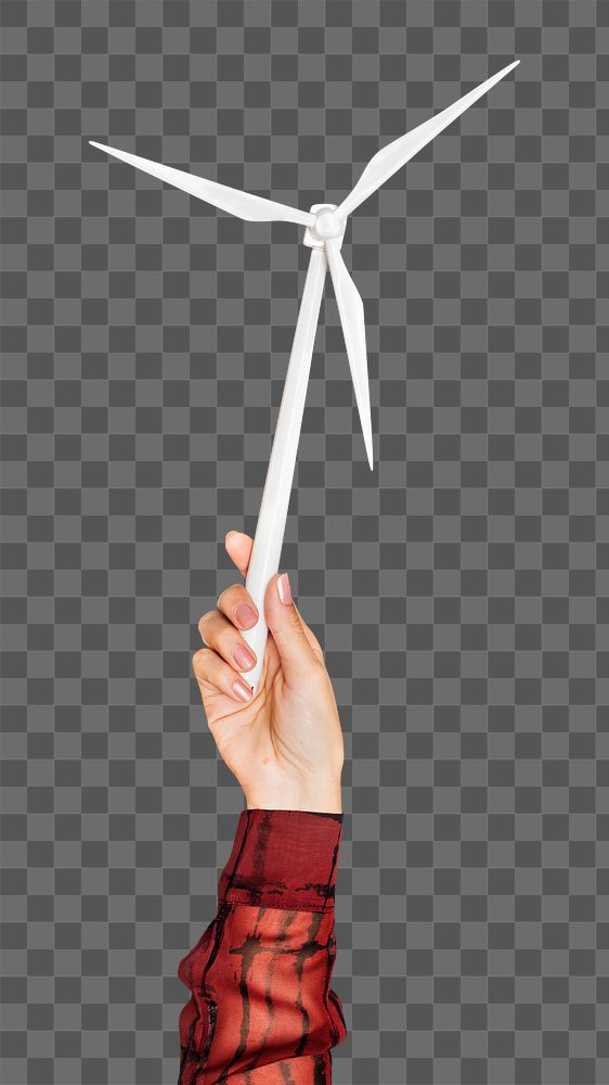 Wind power png in hand sticker on transparent background