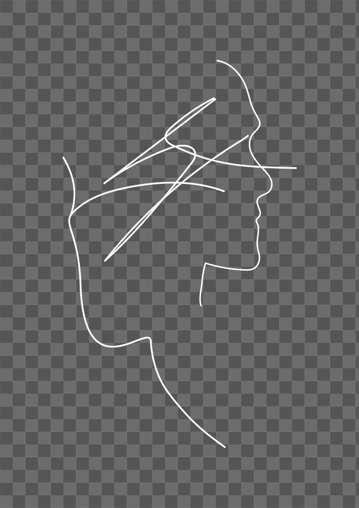 Human line art png portrait sticker, transparent background