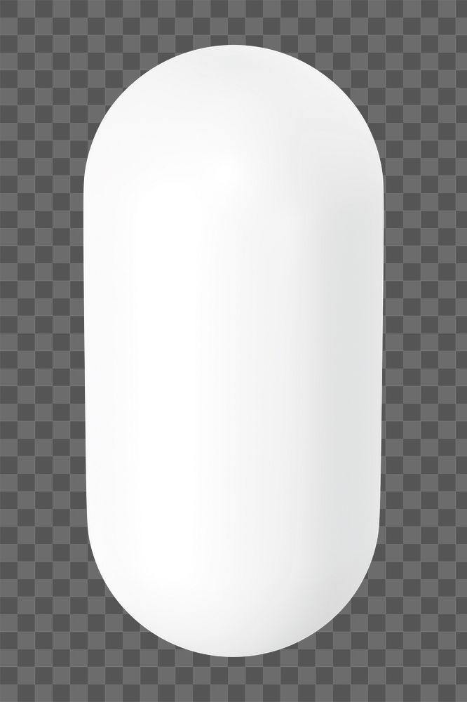 3D white capsule png, geometric clipart, transparent background