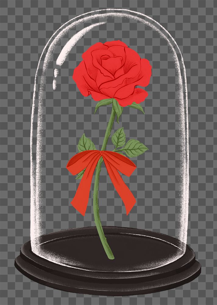 Valentine's gift png red rose in glass cloche sticker, transparent background