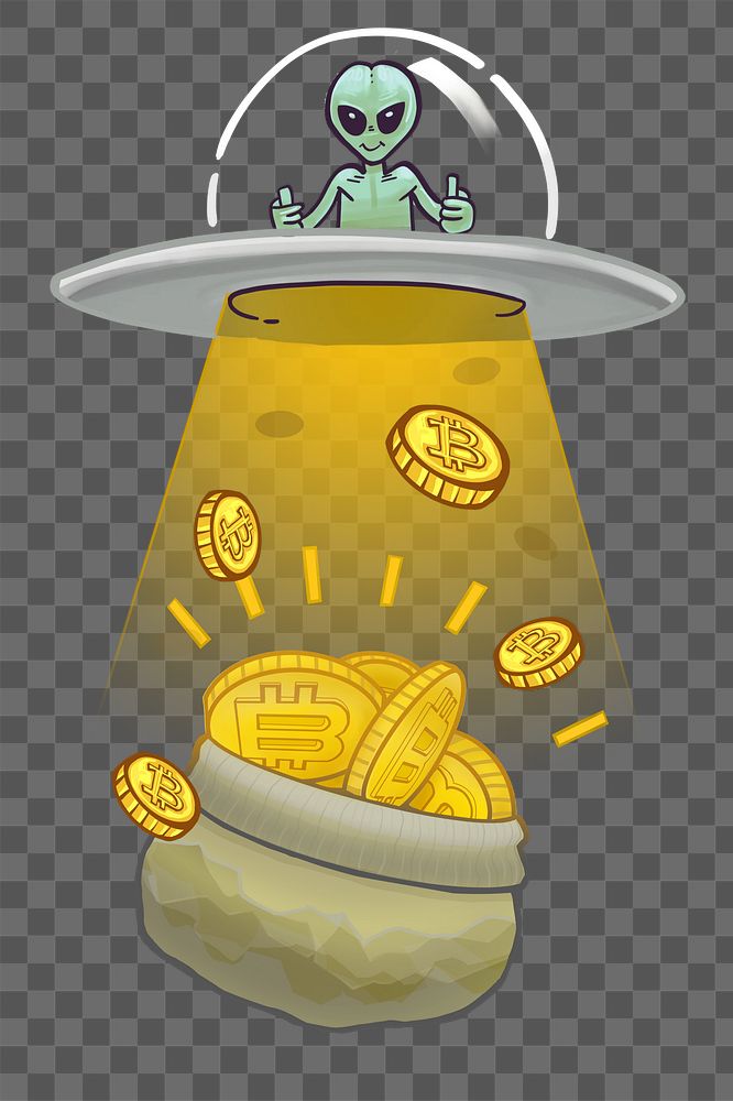 Alien stealing money png sticker, transparent background