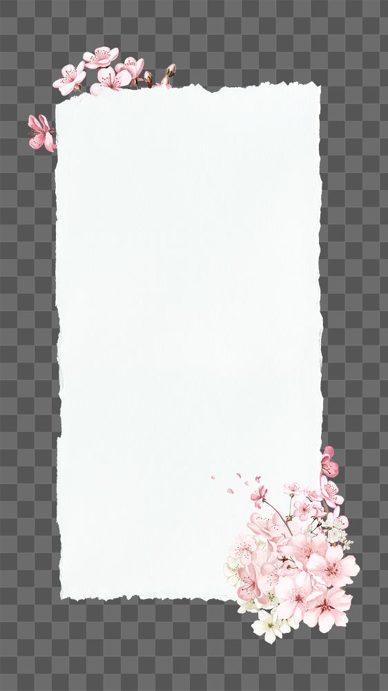 PNG Ripped paper badge, cherry blossom flower design, transparent background