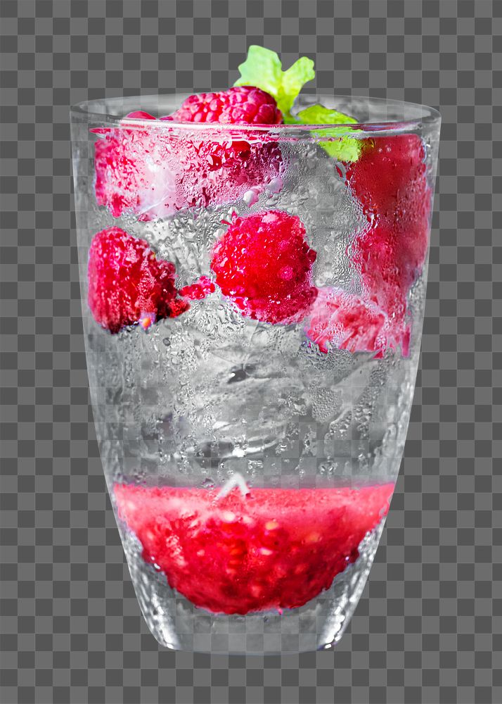 Raspberry infused water png, transparent background