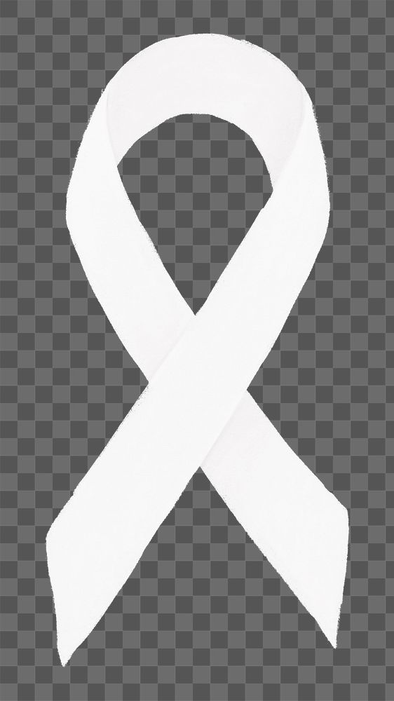 White ribbon png, cancer awareness illustration, transparent background