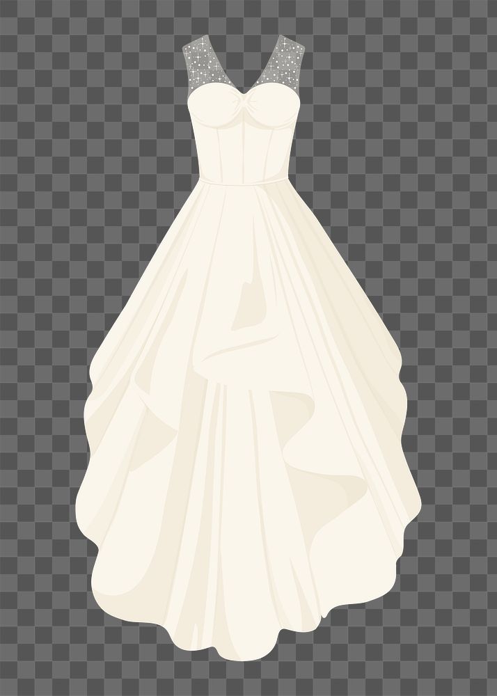 White png wedding gown, transparent background