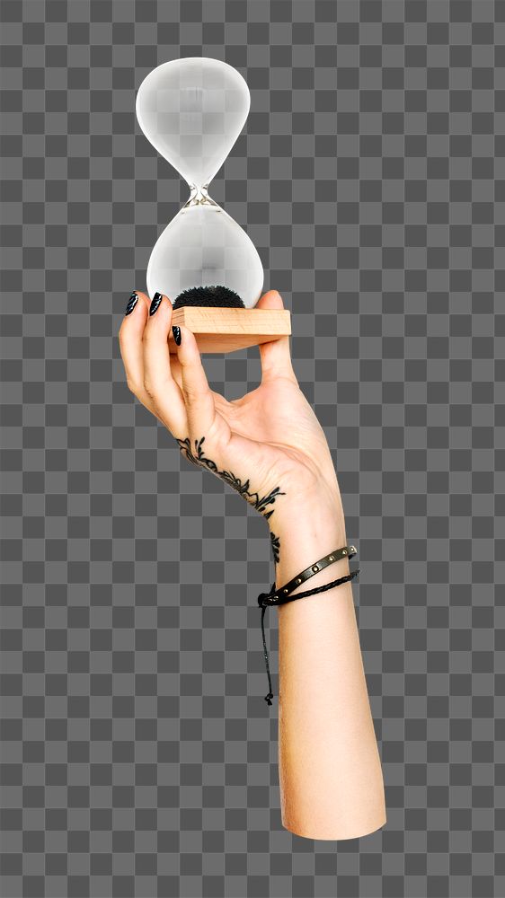 PNG Hourglass in hand, collage element, transparent background