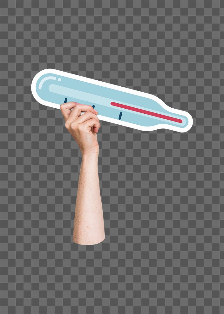 Hand holding png thermometer, transparent background