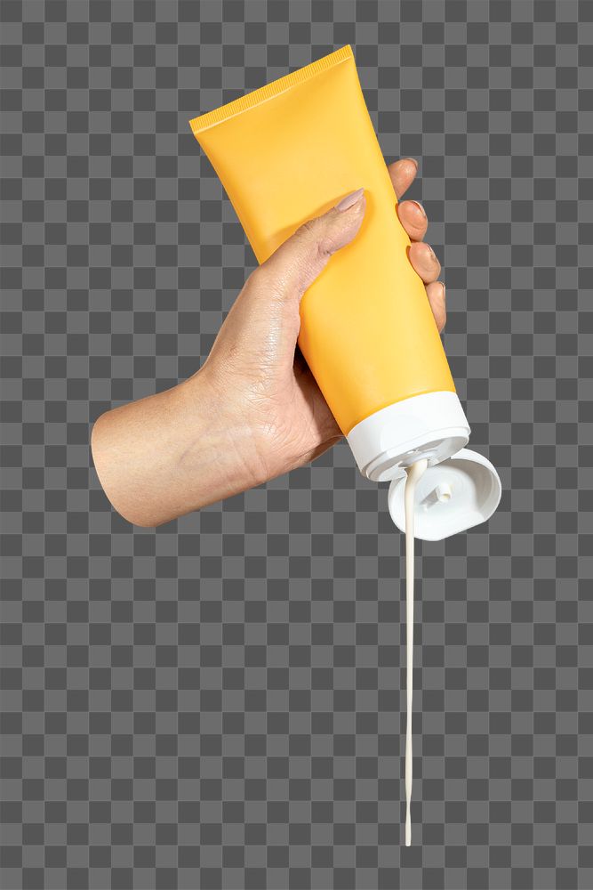 PNG Hand holding a cream tube collage element, transparent background