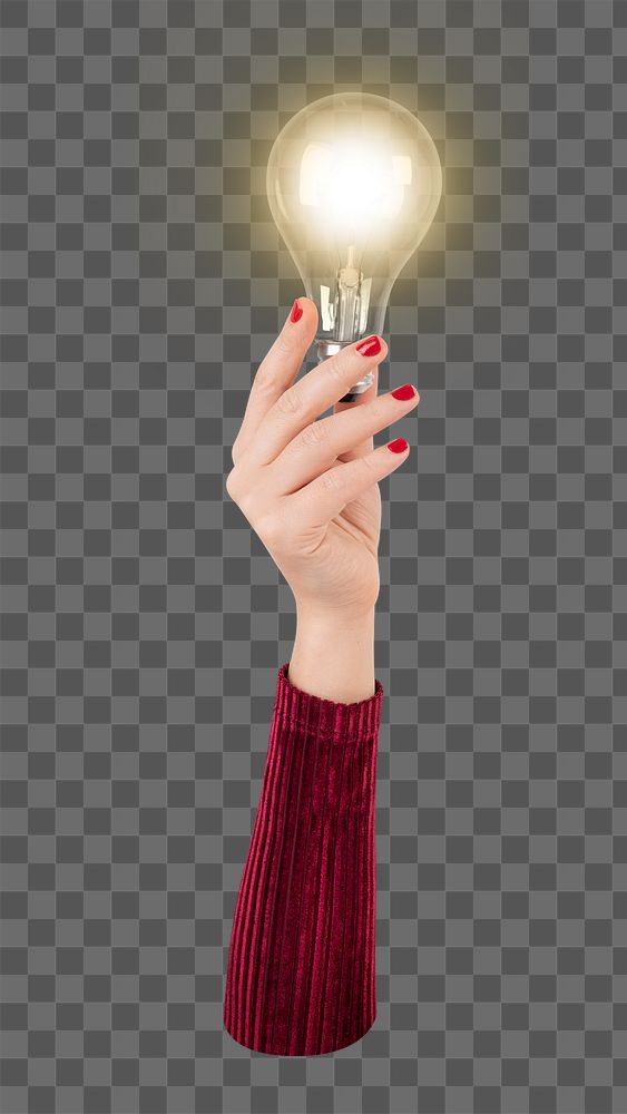 PNG Hand holding lightbulb collage element, transparent background