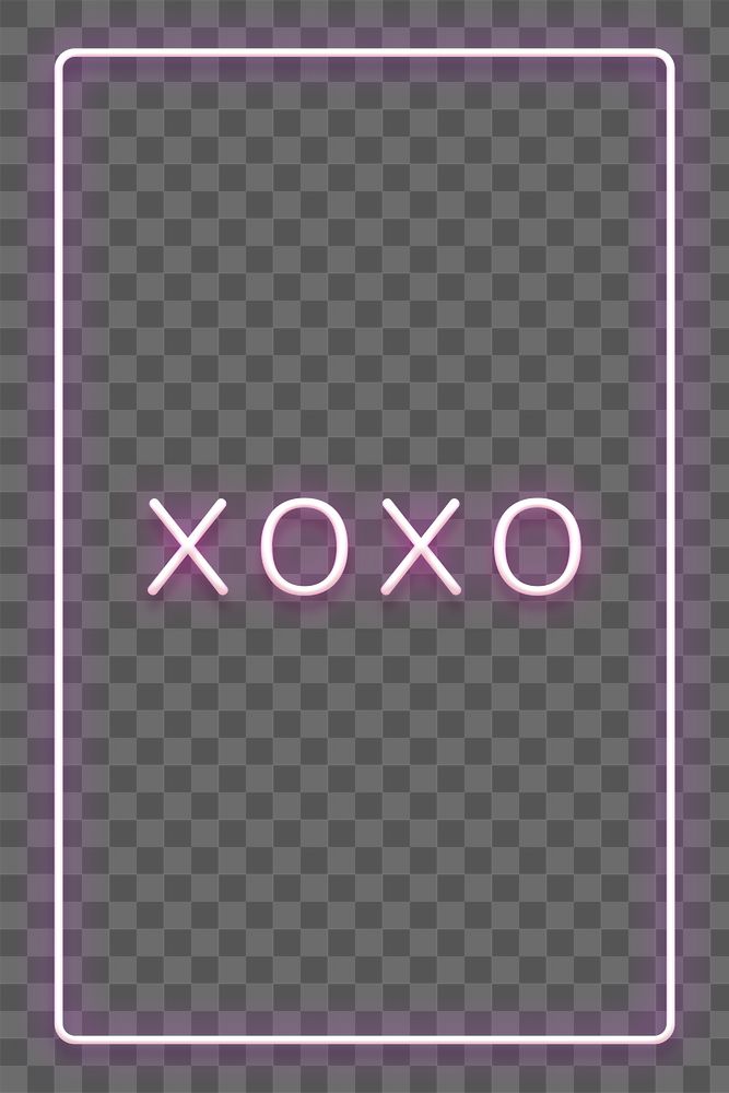 Glowing XOXO purple neon typography design element