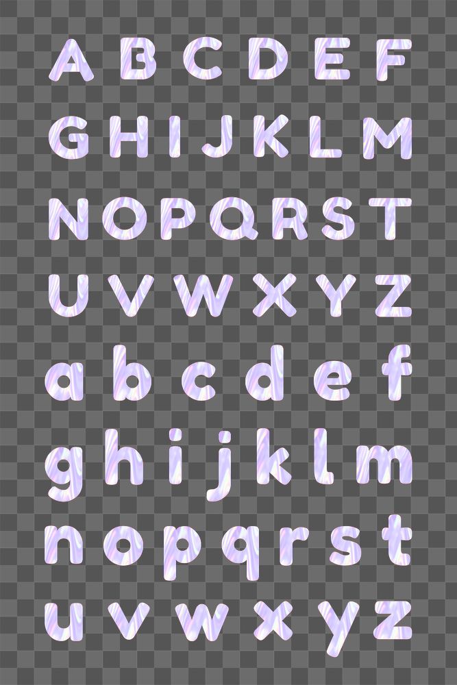 Pastel purple holographic English alphabet png set
