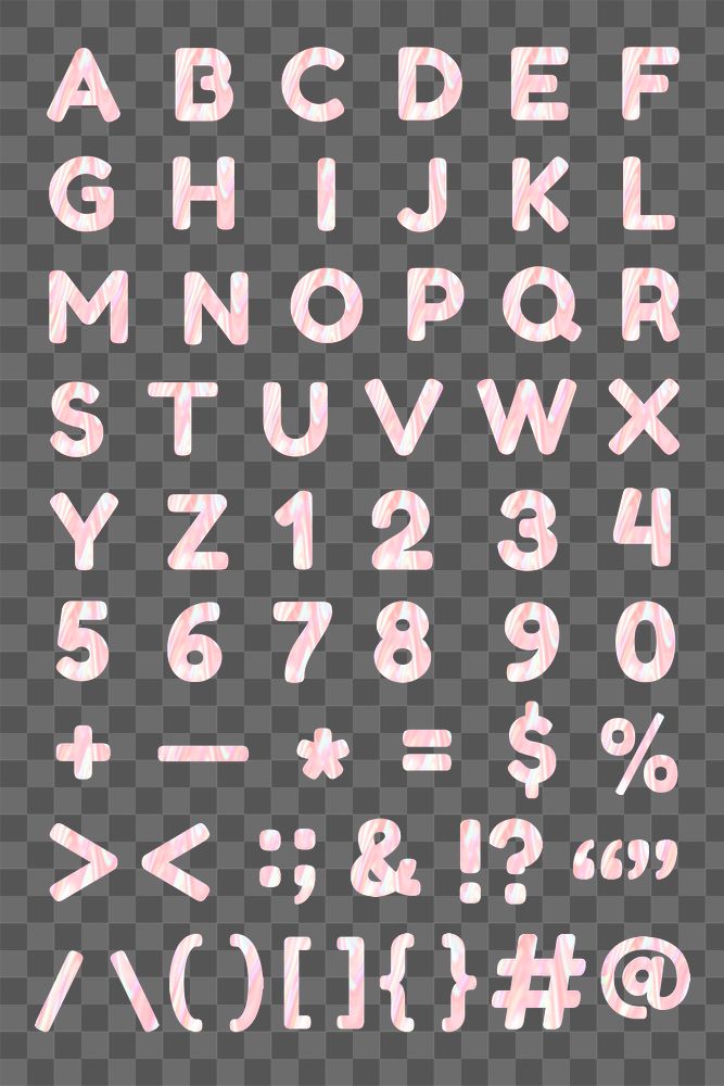 Alphabet numbers symbols png sticker holographic pastel set