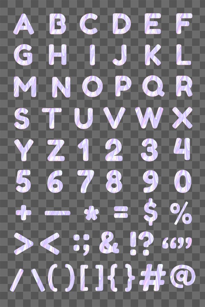 Alphabet numbers symbols png sticker pastel holographic set