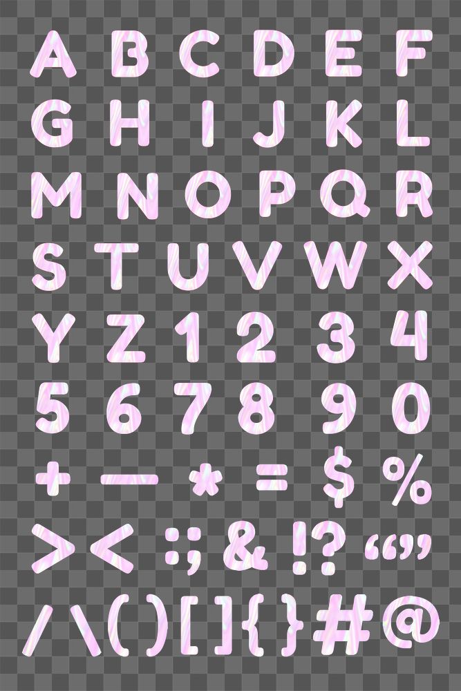 Pastel letters numbers symbols png sticker holographic effect set