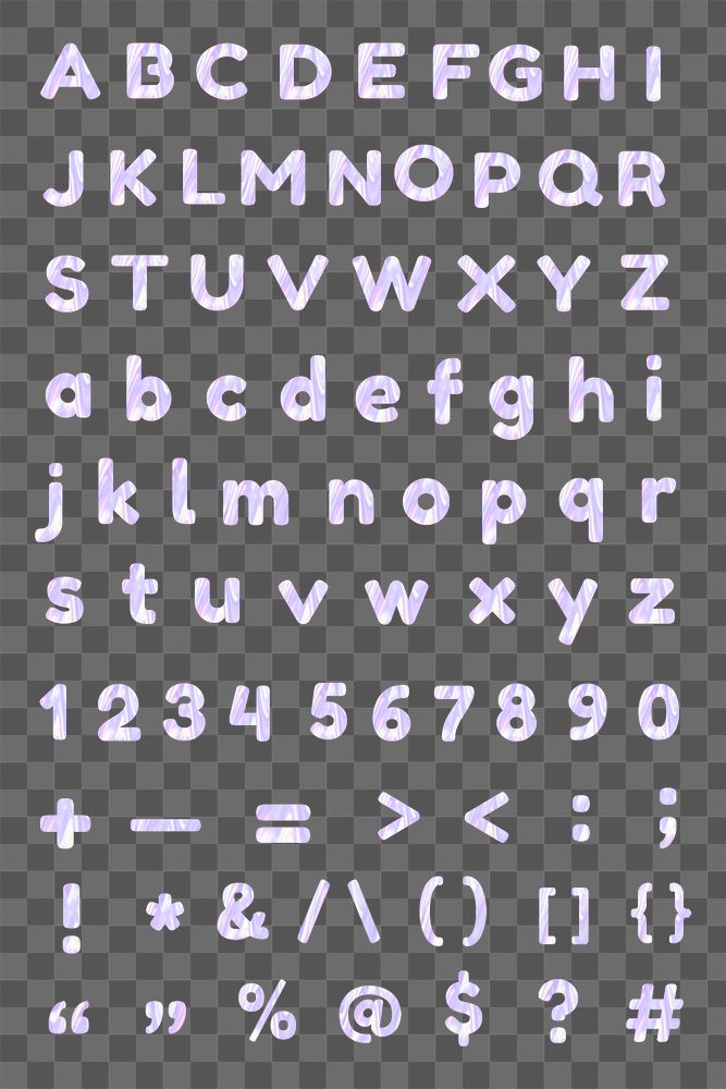 Alphabet numbers symbols png sticker holographic pastel set