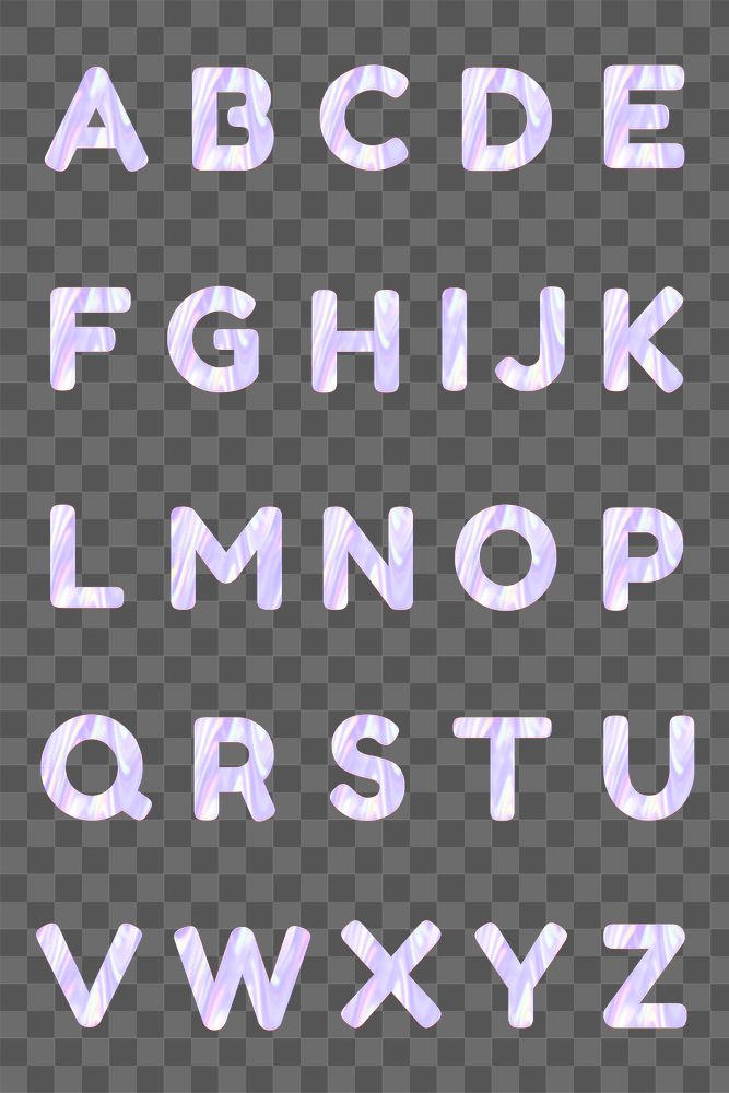 Alphabet png sticker holographic pastel typography set