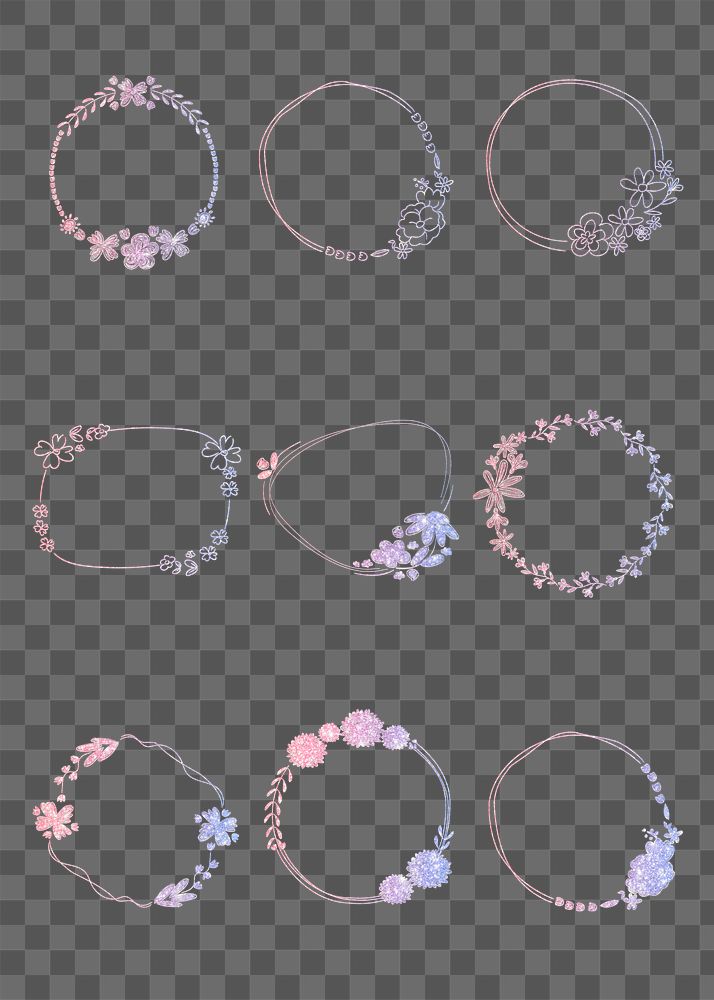 Png floral frame collection glitter gradient effect 
