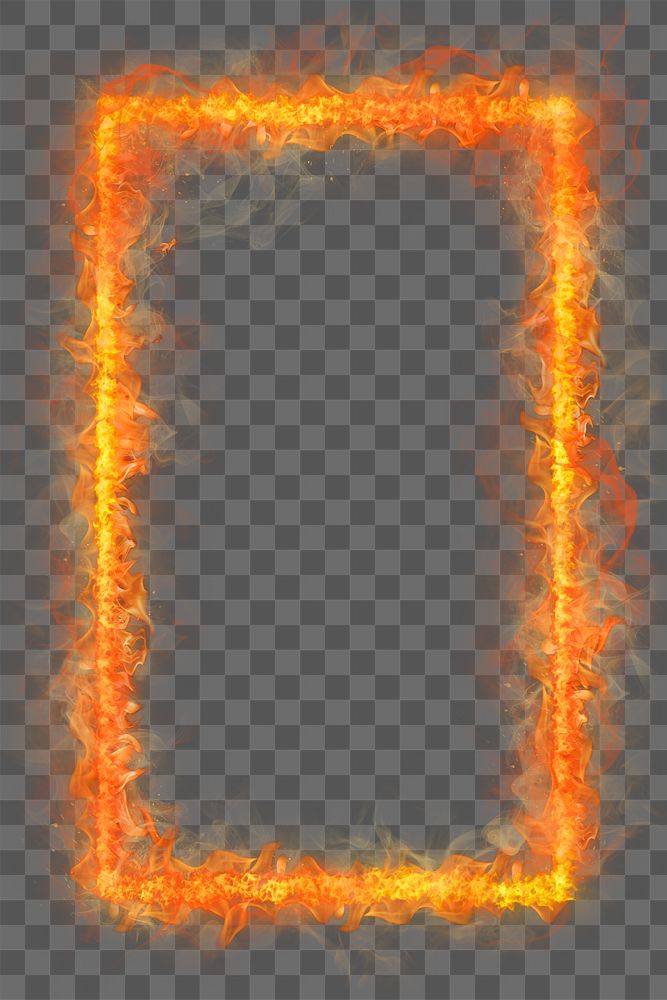 Flame png frame, orange realistic fire transparent image