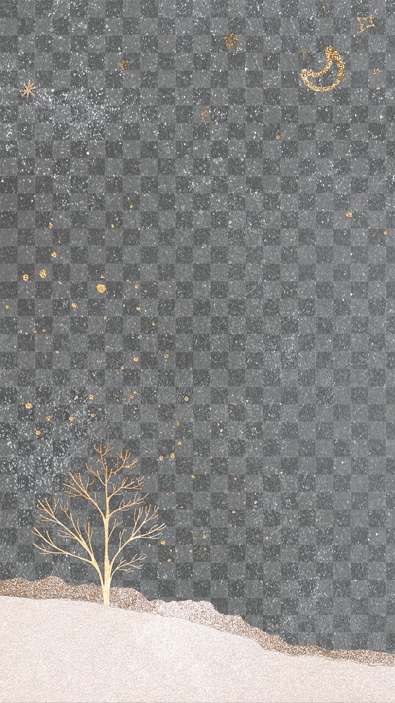 Winter night png border, transparent background, glitter design