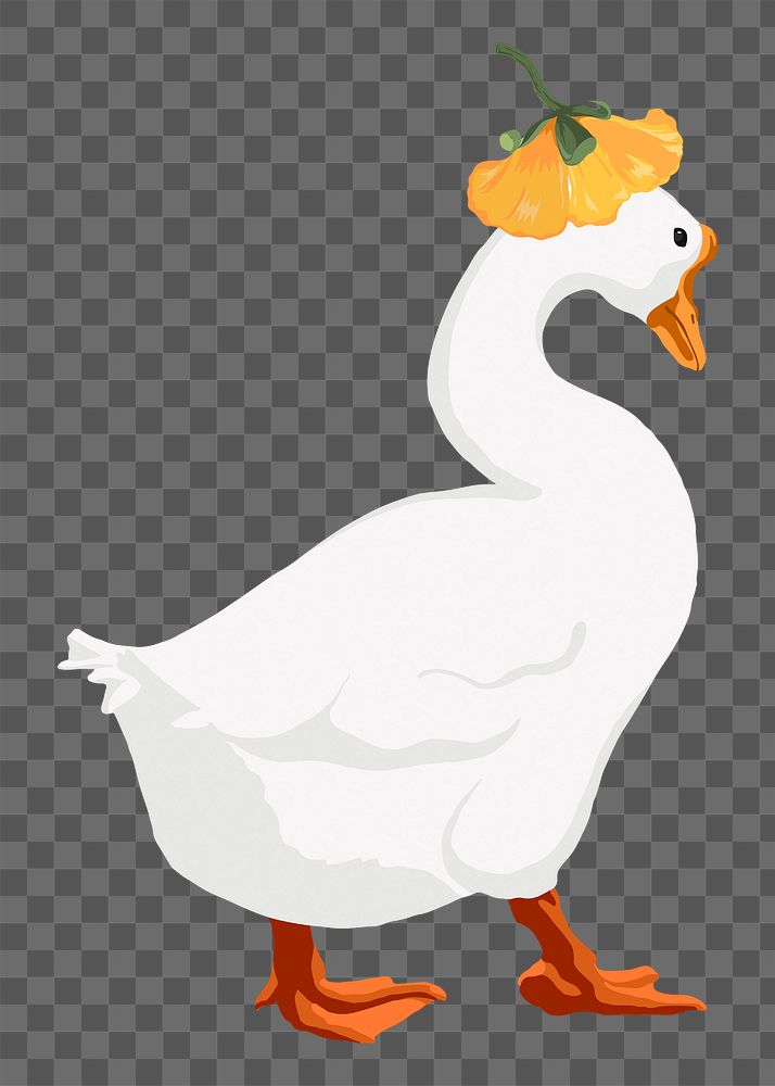 PNG cute duck sticker, wearing flower hat illustration, transparent background