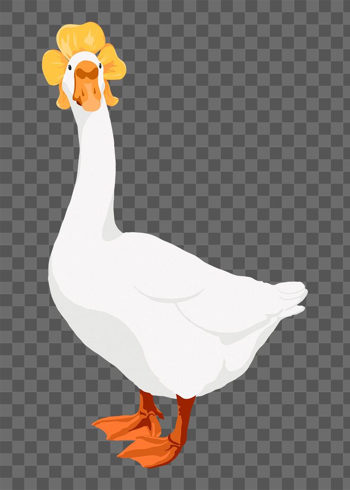 PNG cute duck wearing flower hat illustration, sticker in transparent background