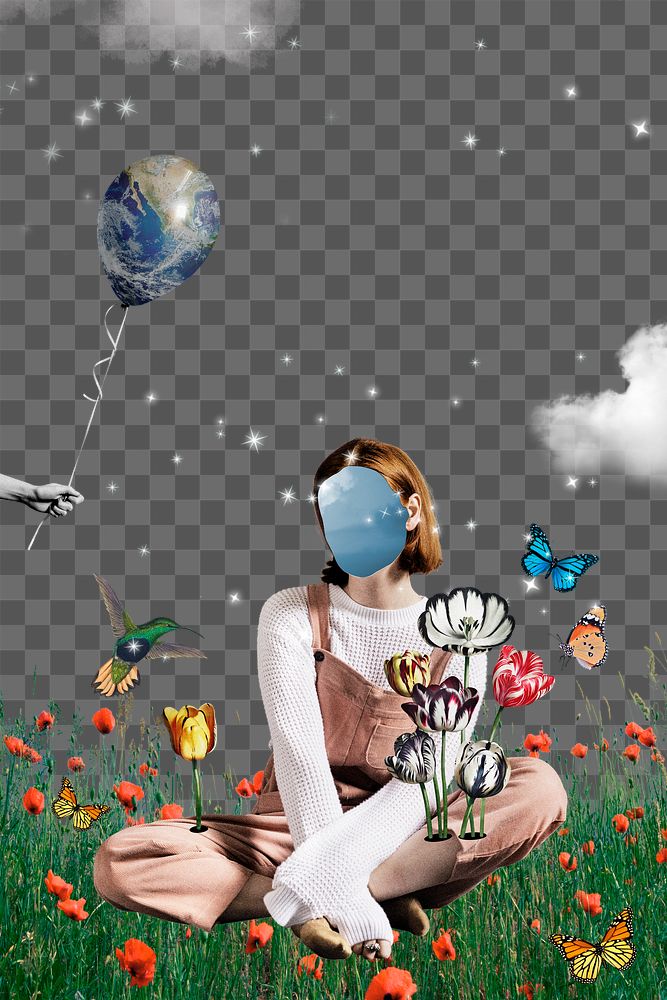 Woman collage png sticker, mixed media transparent background