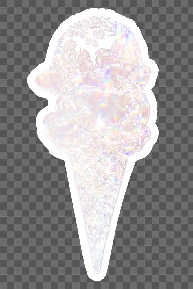 Silver holographic ice cream cone sticker with white border