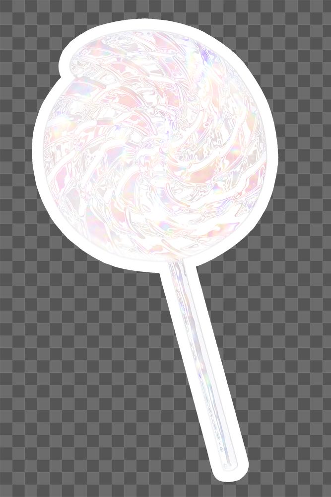 Silver holographic sweet lollipop sticker with white border
