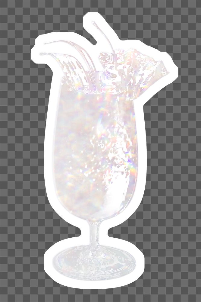 Silvery holographic pi&ntilde;a colada sticker with a white border